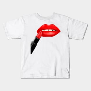 red lipstick lips Kids T-Shirt